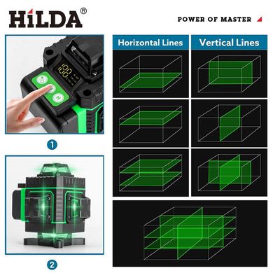 Новинка 2024г Hilda 4D с екраном и Bluetooth Лазерный уровень нивелир + штатив 2.10м