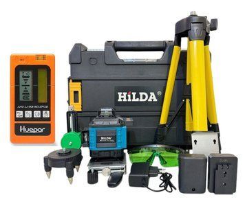 Лазерний рівень нівелір Hilda 4D PRO версія з приймачем пульт зелений промінь
