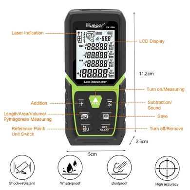 Дальномір електронна лазерна рулетка Huepar LM100A (100м) з електронним рівнем