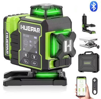 Лазерный уровень Huepar W04CG 4D 16 линий+LR5RG+премиум штатив 140 см | Bluetooth | Сервопривод