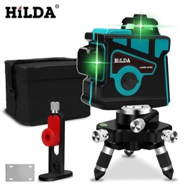 Бирюзовый луч Лазерный уровень Hilda 3D 12линий+ подвесной кронштейн