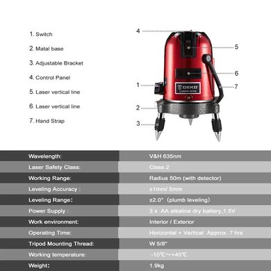 Професійний лазерний рівень Deko, 5 ліній,6 точок+мішень